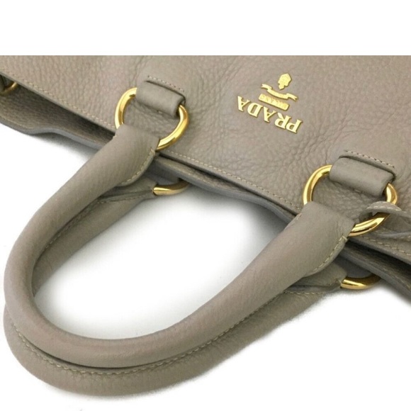 Prada Shoulder Bag Logo Plate Beige Leather 2way - Picture 5 of 7